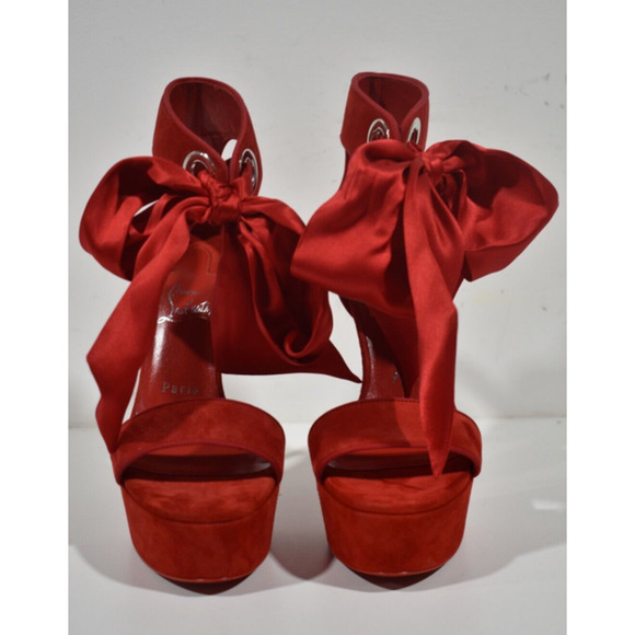 Christian Louboutin Torrida Alta 150 Loubi Red Silk Platform Sandal Heel Pump 42 - Picture 5 of 12